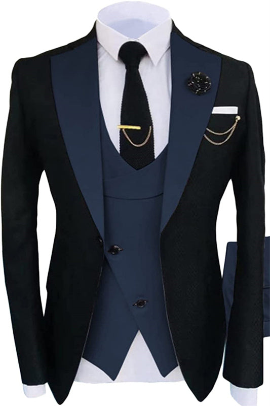 Noah Navy Blue Shawl Lapel 3-Piece Formal Prom Suit