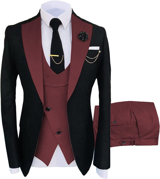 Norman Burgundy Three-Piece Shawl Lapel Prom Suit