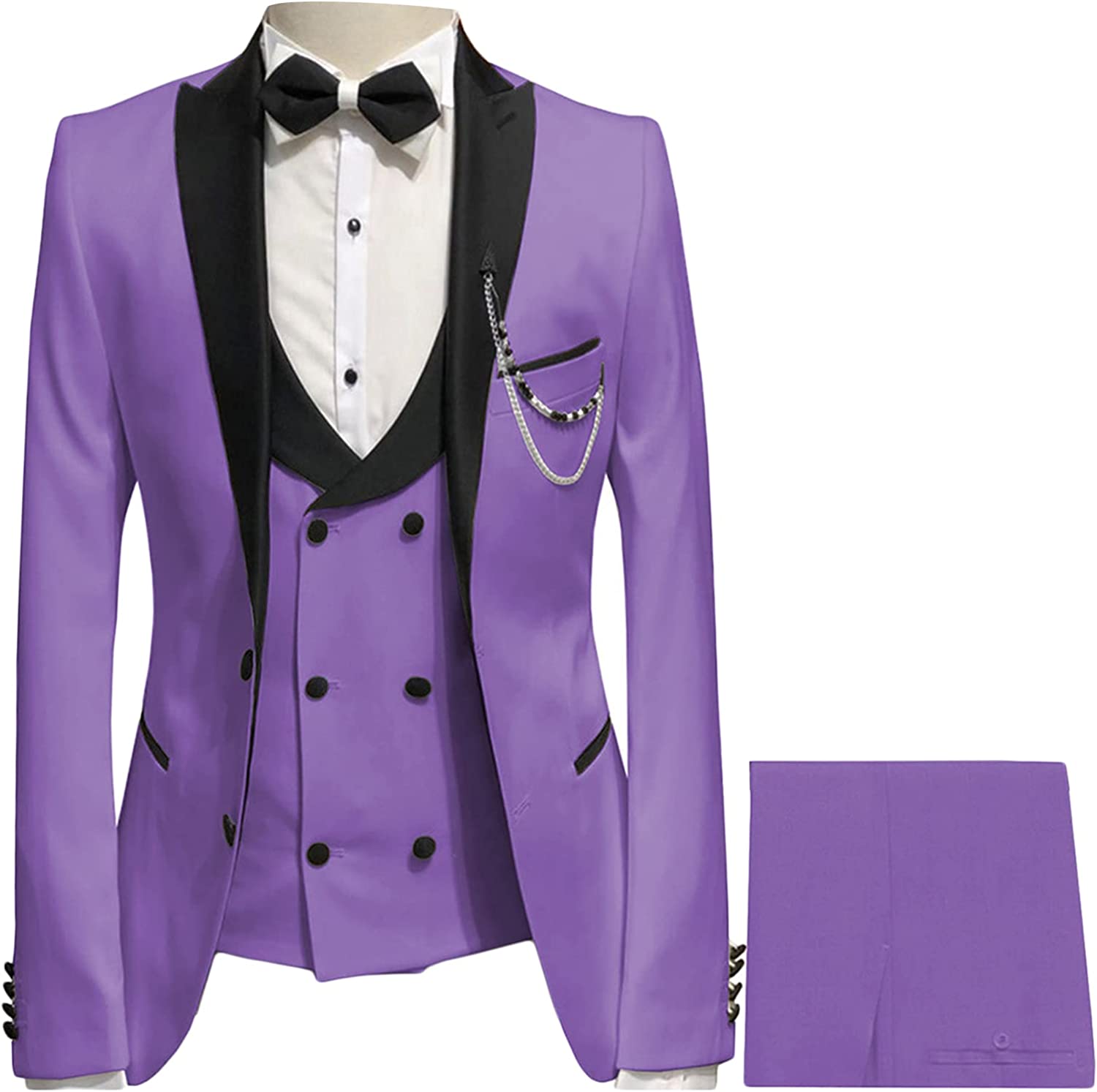 Monroe Purple Peaked Lapel 3-Piece Slim Fit Prom Suit