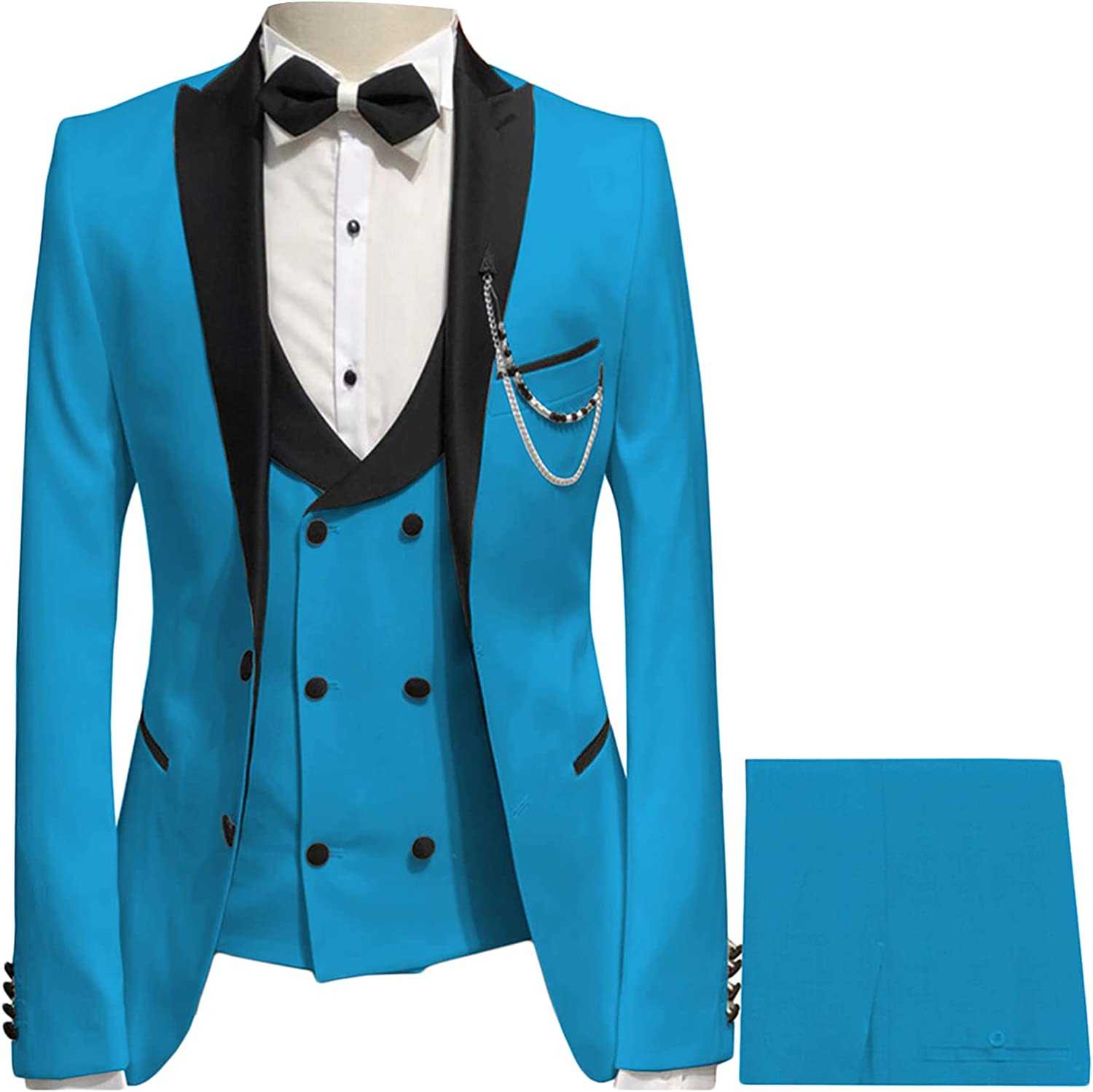 Michae Blue Three-Piece Peaked Lapel Prom Suit