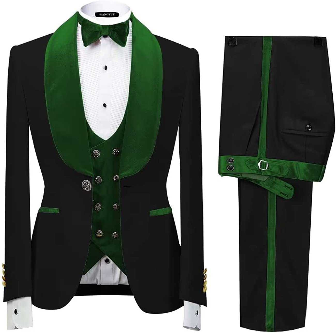 Green Three-Piece Shawl Lapel Velvet Wedding Suit