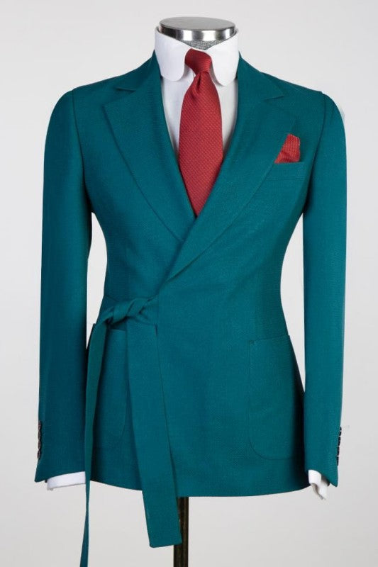 Lester Chic Teal Blue Notched Lapel 2-Piece Prom Suit