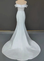 Off-the-Shoulder Sleeveless Trumpet/Mermaid Satin Wedding Dresses with Sweep Train