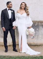 Off-The-Shoulder Wedding Dresses with Long Puff Sleeves