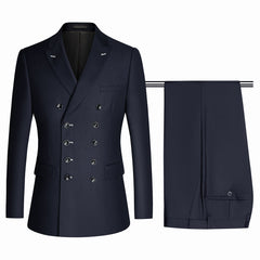 Parker Navy Blue Peaked Lapel Double Breasted Close Fitting Business Suit