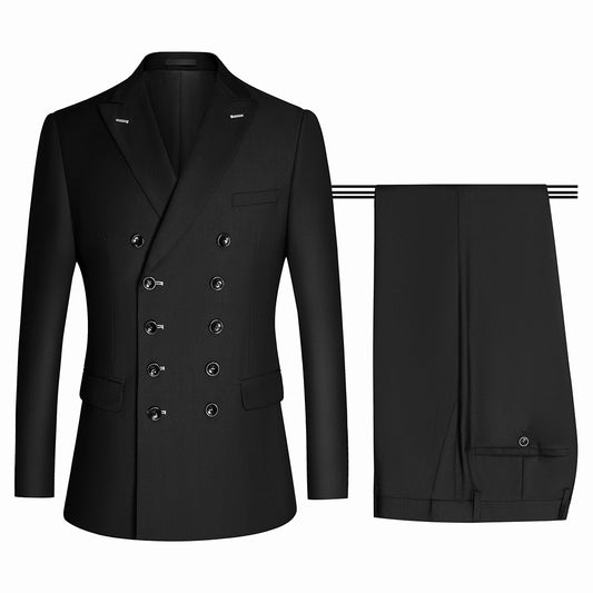 Palmer Bespoke Black Peaked Lapel Double Breasted Business Suit