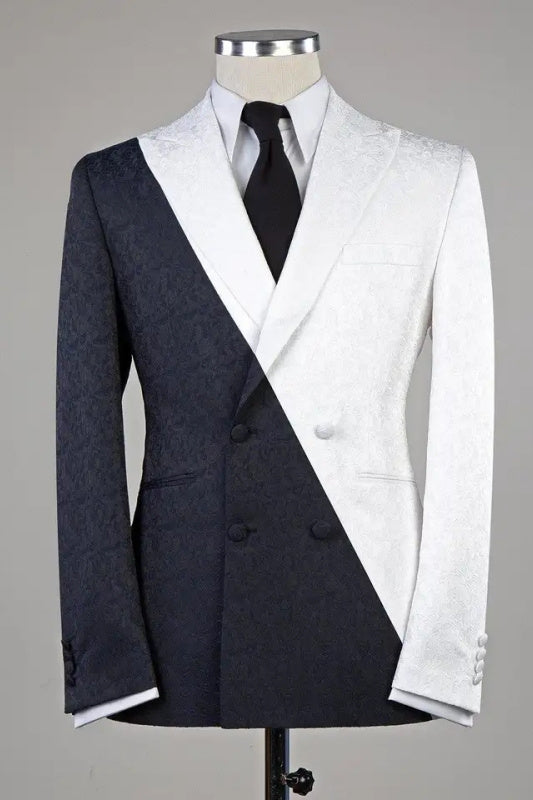 Reid Classic White Peaked Lapel Double Breasted Jacquard Prom Suit