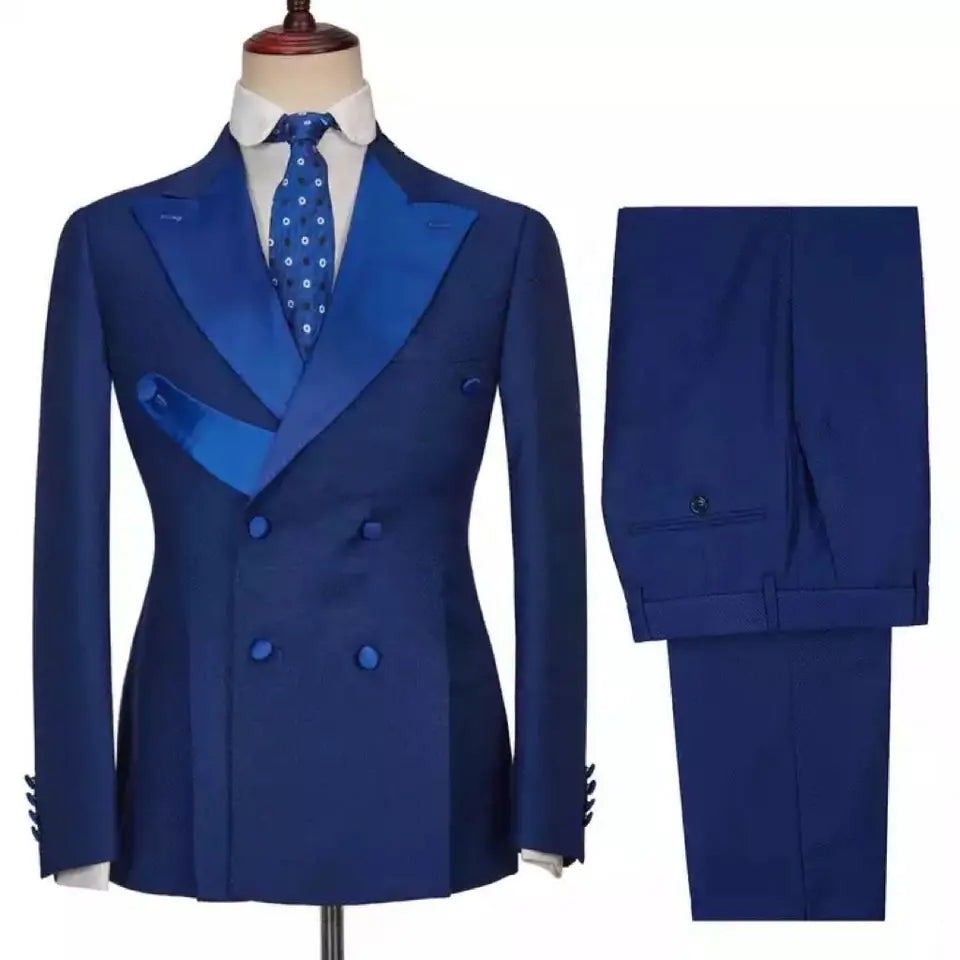 Reuben Glamorous Royal Blue Peaked Lapel Double Breasted Prom Suit