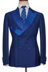 Reuben Glamorous Royal Blue Peaked Lapel Double Breasted Prom Suit