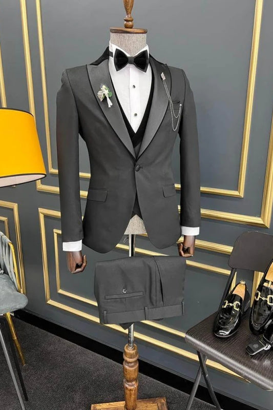 Robin Deep Gray Peaked Lapel 3-Piece Classic Business Suit