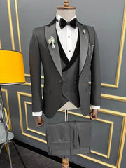 Robin Deep Gray Peaked Lapel 3-Piece Classic Business Suit