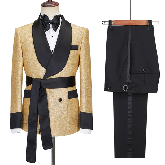 Saxon Modern Gold Shawl Lapel Double Breasted Wedding Suit