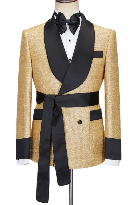 Saxon Modern Gold Shawl Lapel Double Breasted Wedding Suit