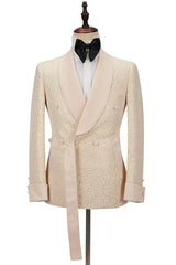 Stev Bespoke Champagne Shawl Lapel Double Breasted Wedding Suit