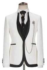 Tanner Glamorous White Jacquard Shawl Lapel 3-Piece Wedding Suit