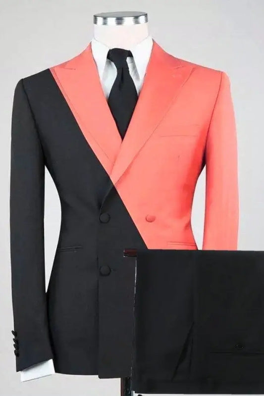 Reg Chic Coral Peaked Lapel Double Breasted Prom Suit