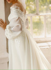 Illusion Neck Lace Long Sleeves Wedding Dresses