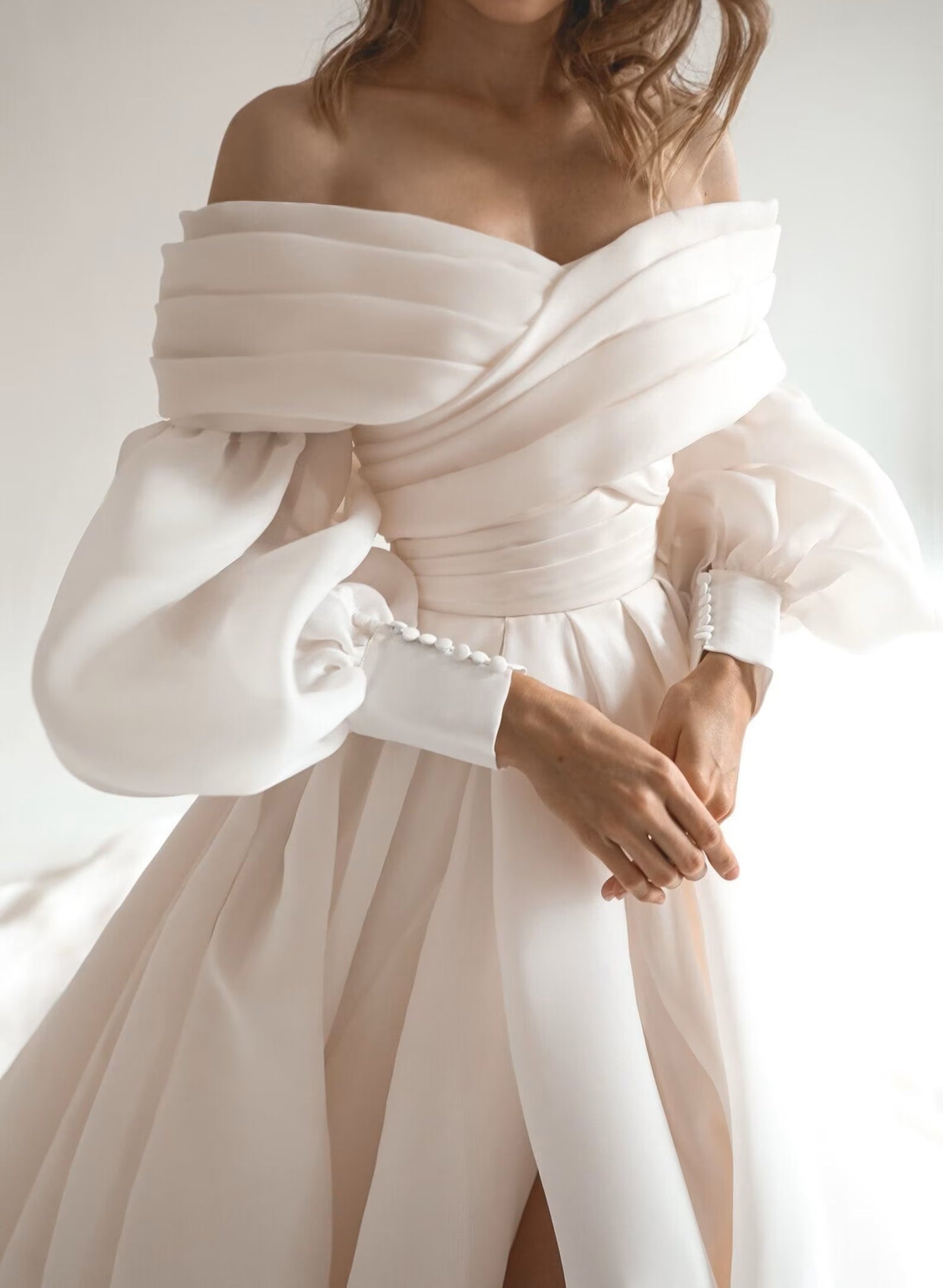 Off-The-Shoulder Wedding Dresses with Romantic Long Sleeves