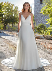 A-Line Chiffon Wedding Dresses With Court Train