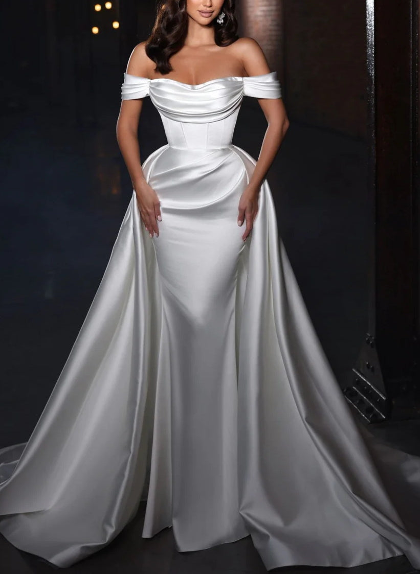 Off-The-Shoulder Cowl Neck Satin Wedding Dresses