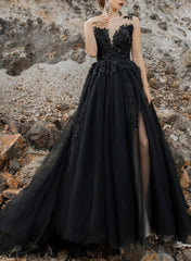 3D Floral Black Ball-Gown Wedding Dresses