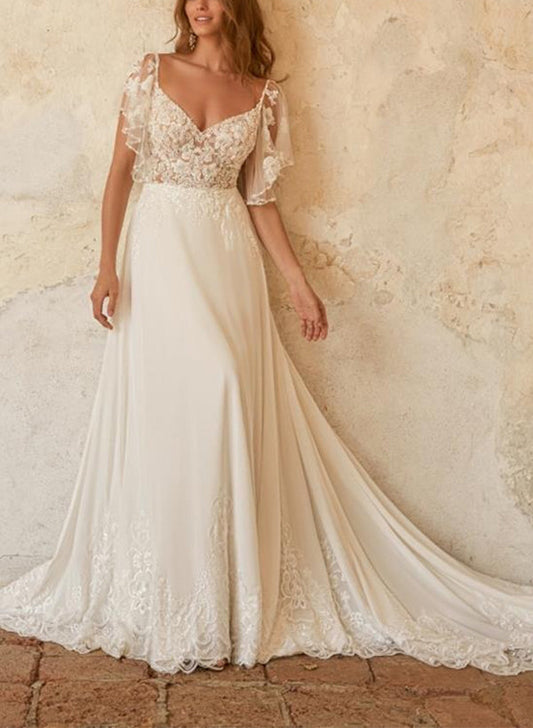 Elegant Lace/Tulle Wedding Dresses With Removable Sleeves