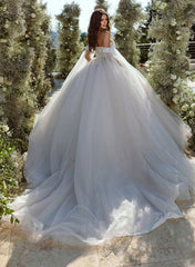 Elegant Lace/Tulle Wedding Dress with Off-The-Shoulder Long Sleeves