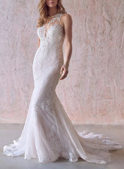 Elegant Lace/Tulle Wedding Dresses with Trumpet/Mermaid Illusion Neck