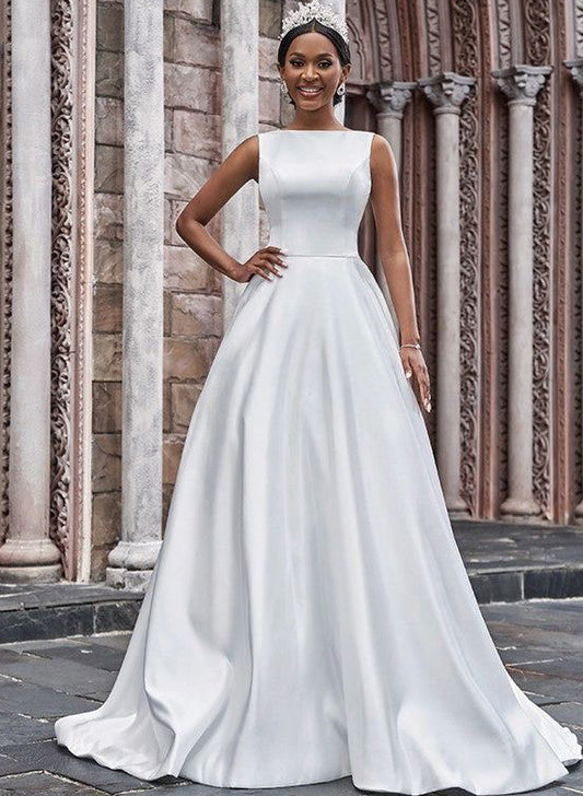 A-Line Back Hole Wedding Dresses With Pockets