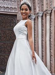 A-Line Back Hole Wedding Dresses With Pockets