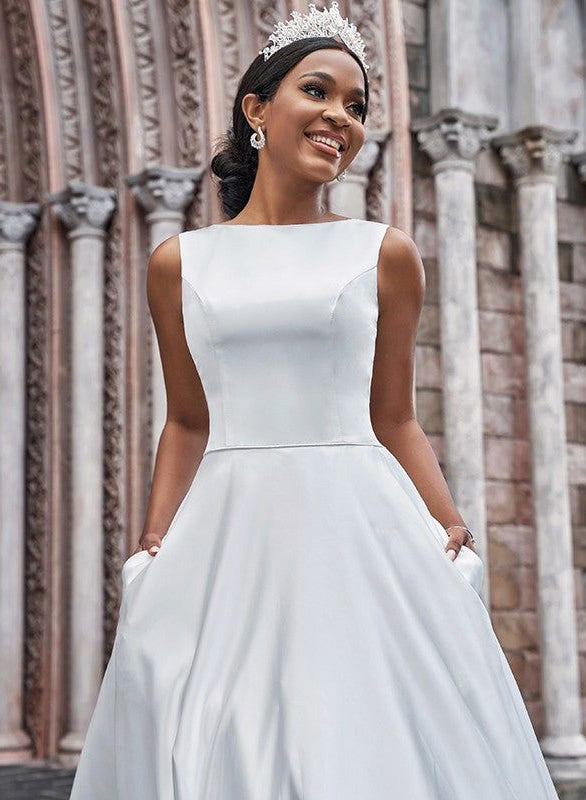 A-Line Back Hole Wedding Dresses With Pockets