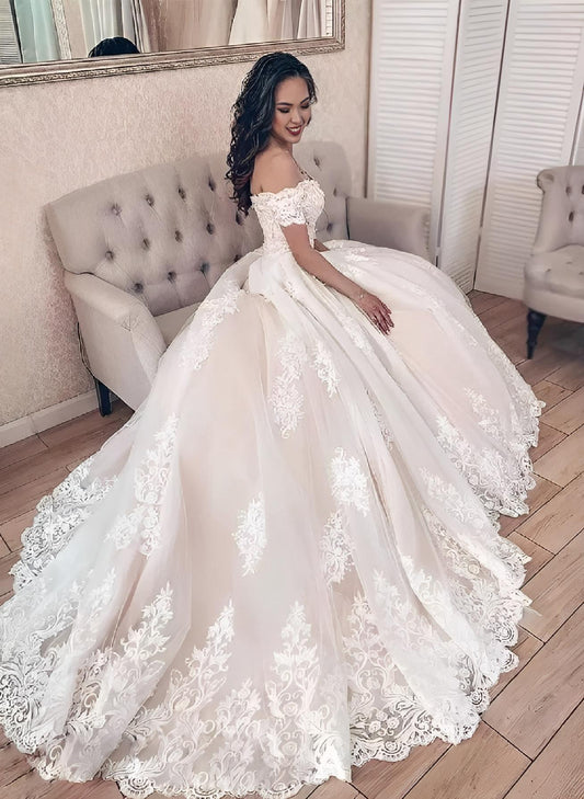 Off-The-Shoulder Ball-Gown Lace Wedding Dresses