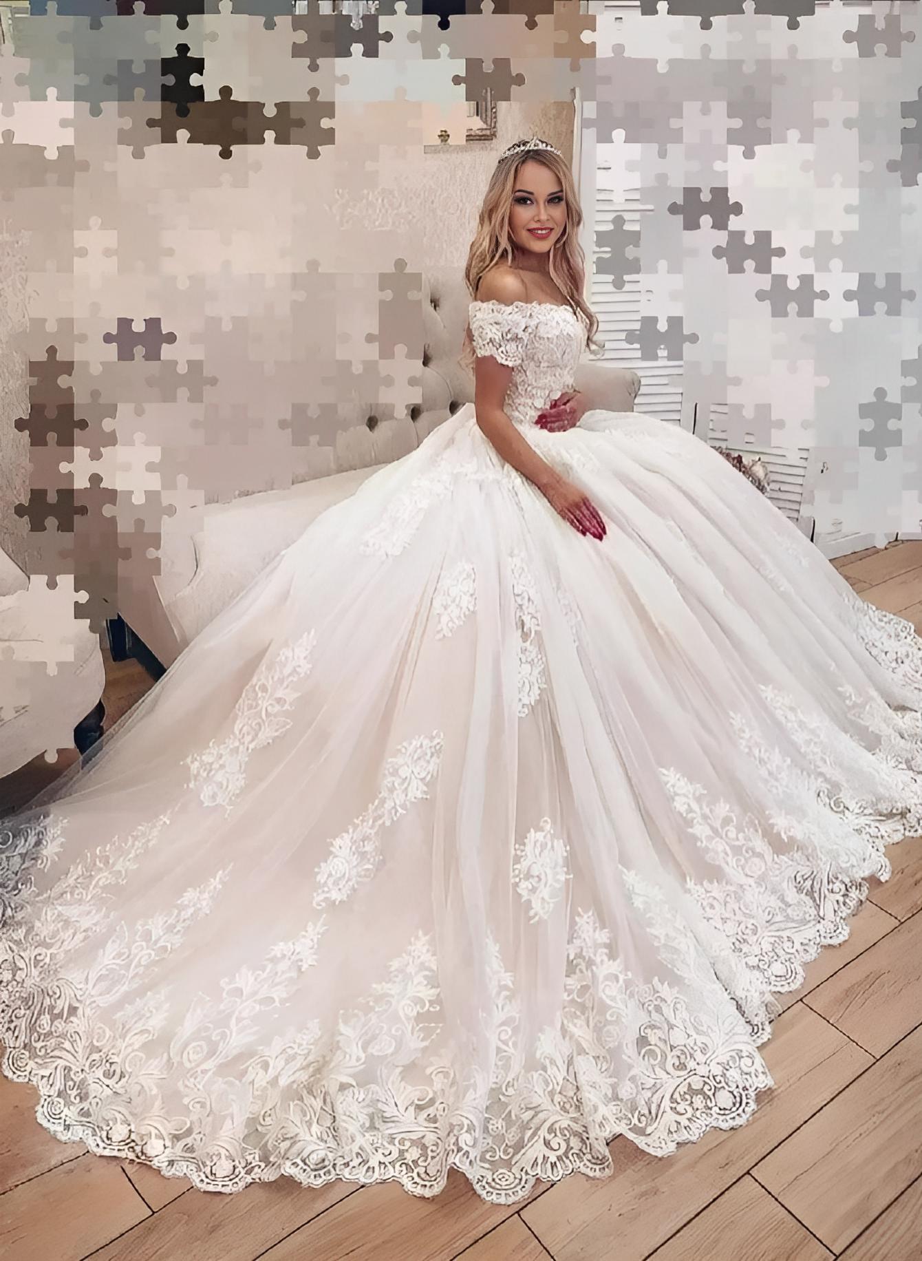 Off-The-Shoulder Ball-Gown Lace Wedding Dresses