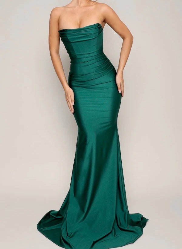 Strapless Fitted Trumpet Mermaid Jersey Bridesmaid Dresses