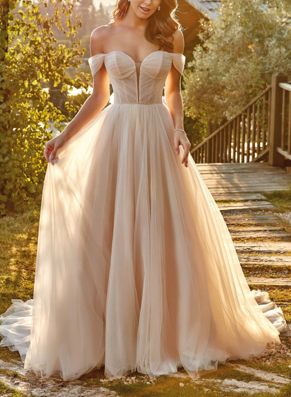 Sweetheart Sweep Train Tulle Ball-Gown Wedding Dresses