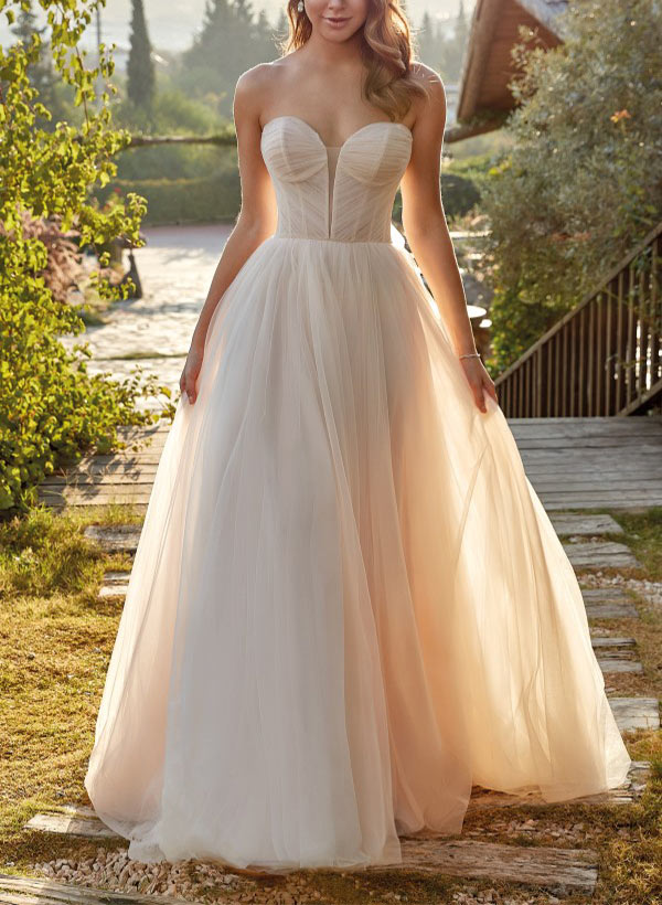 Sweetheart Sweep Train Tulle Ball-Gown Wedding Dresses