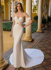 Elastic Satin Wedding Dress Mermaid Sweetheart Sleeveless Court Train