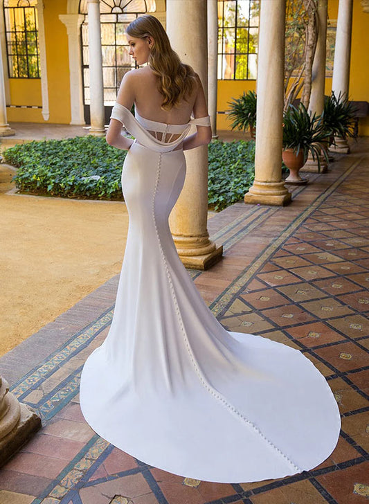 Elastic Satin Wedding Dress Mermaid Sweetheart Sleeveless Court Train