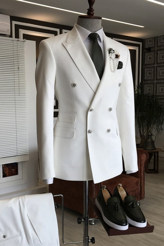 Aiden Chris White Double-Breasted Peaked Lapel Prom Suit