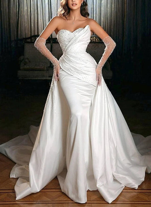 Luxury Satin/Sequined Wedding Dresses with Detachable Trumpet/Mermaid Sweetheart Silhouette