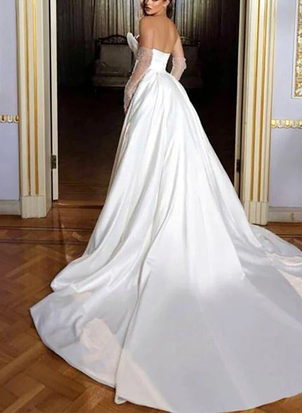 Luxury Satin/Sequined Wedding Dresses with Detachable Trumpet/Mermaid Sweetheart Silhouette