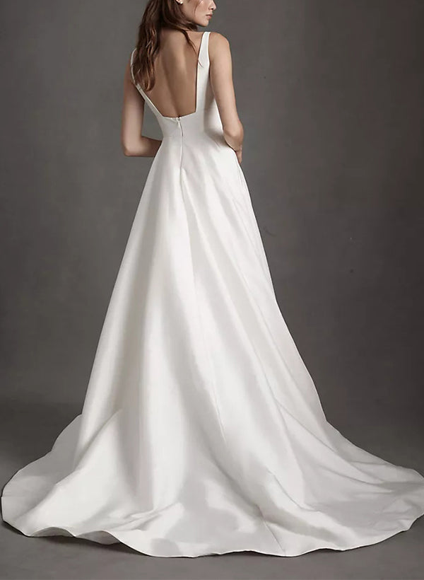 Elegant Sweep Train Satin Wedding Dress