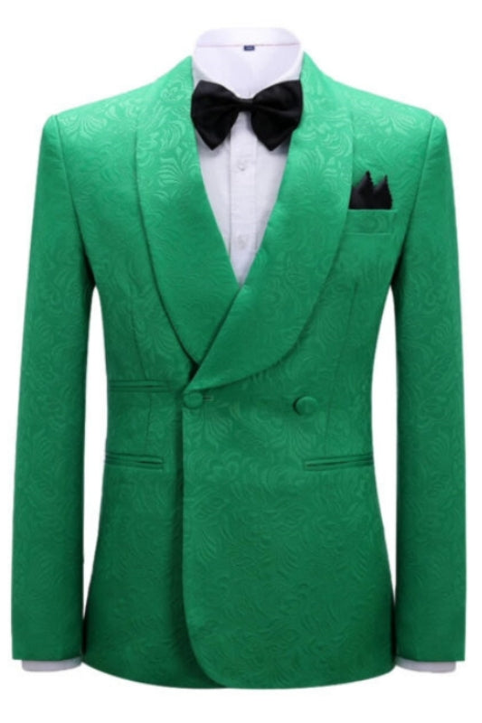 Vic Green Jacquard Double-Breasted Shawl Lapel Wedding Suit