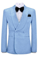 Vito Sky Blue Jacquard Double-Breasted Shawl Lapel Wedding Suit - New Arrival