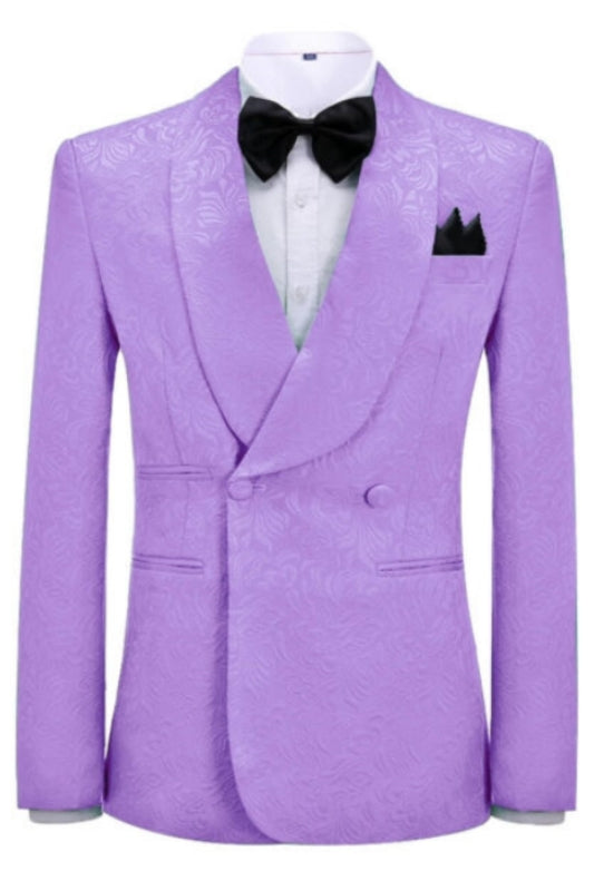 Vincent Lilac Jacquard Double-Breasted Shawl Lapel Wedding Suit