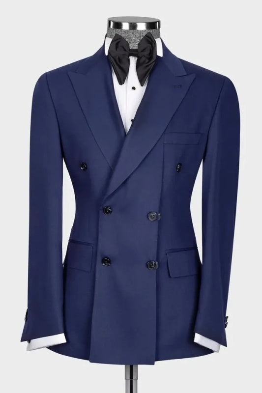 Aidan Navy Blue Peaked Lapel Double Breasted Close Fitting Prom Suit