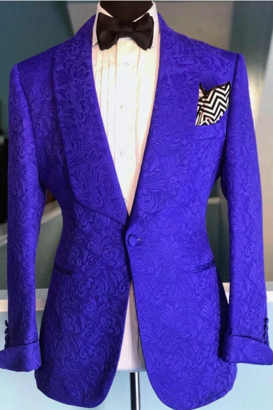 Tom Newest Royal Blue Jacquard Shawl Lapel 2-Piece Wedding Suit