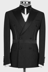 Tracy Simple Black Peaked Lapel Double Breasted Prom Suit for Men