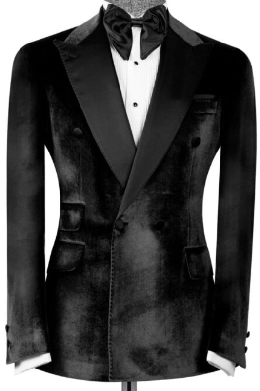 Tobias Black Velvet Double-Breasted Peaked Lapel Prom Suit