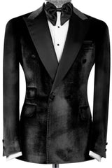 Tobias Black Velvet Double-Breasted Peaked Lapel Prom Suit